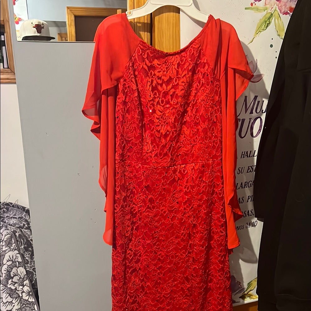 Red Flutter Sleeve Sheath Midi Dress